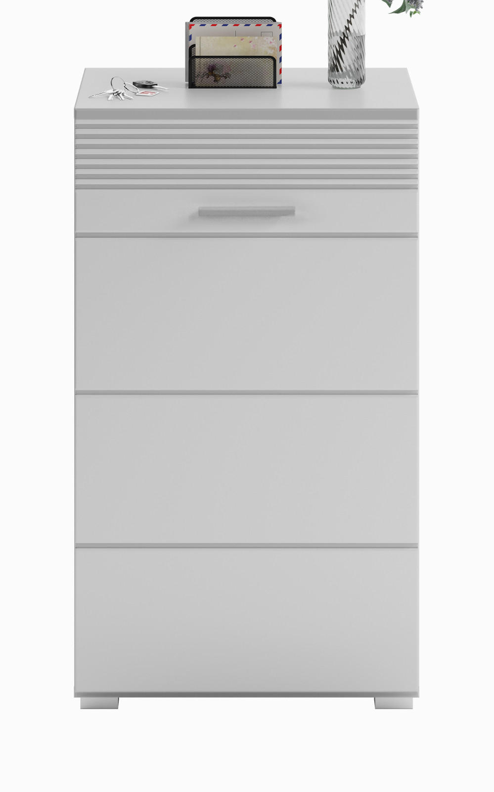 FLURKOMMODE weiß Hochglanz 55 cm, Schuhschrank mit 5 Fächern - Weiß Hochglanz/Silberfarben, Holzwerkstoff/Kunststoff (55/96/37cm) - Inn.Furn