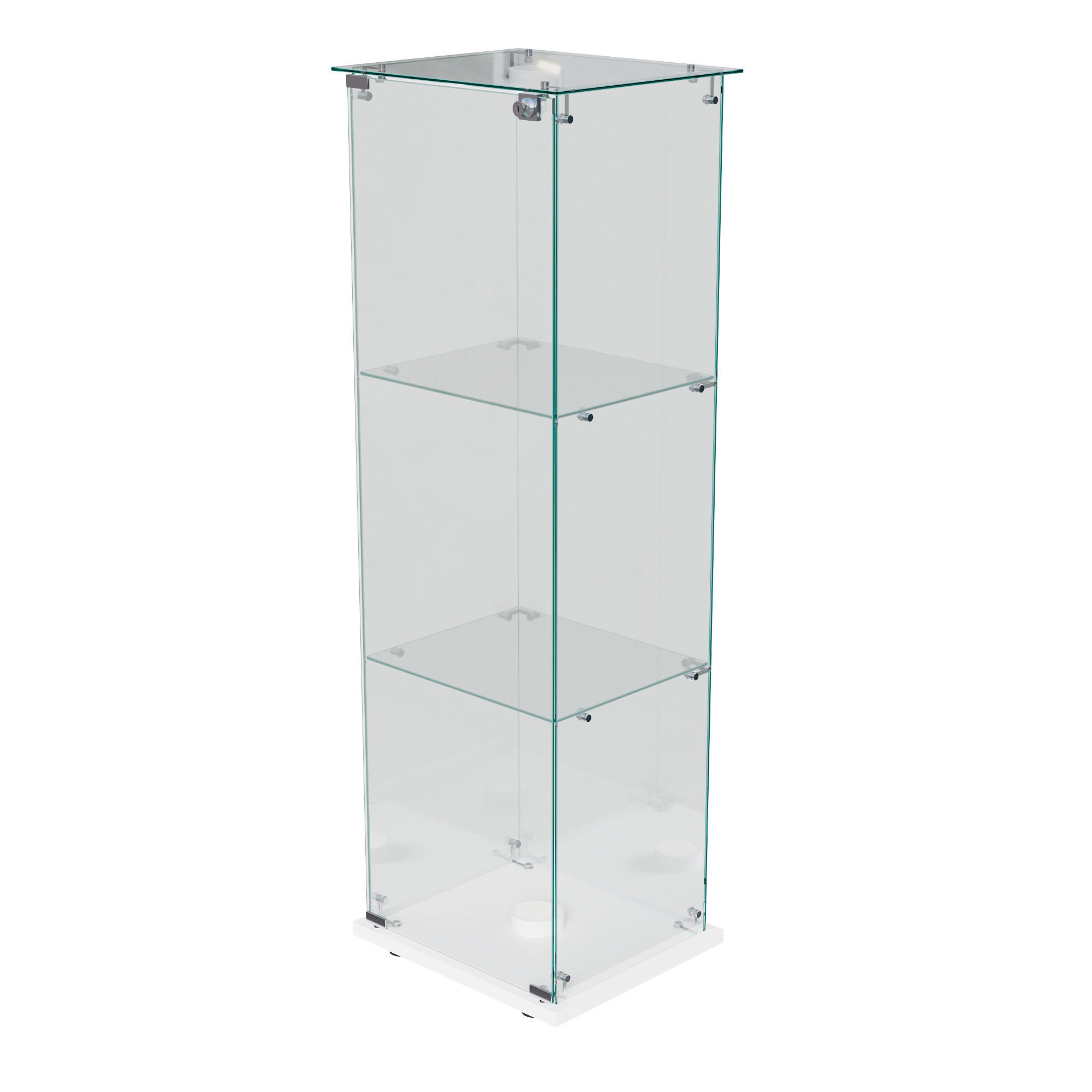 GLASVITRINE Weiß mit 3 Glasböden, LED-Leuchten, Schloss & Weiß Boden - Weiß, Glas (35/123.3/39.8cm) - CASIVA