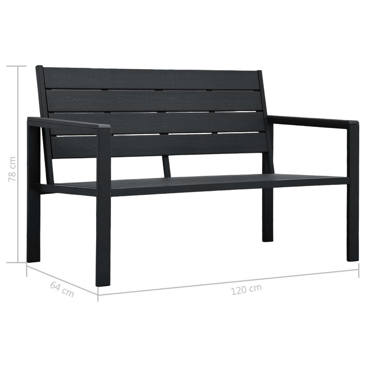 GARTENBANK mit Armlehnen in Holz-Optik, 120/64/78 cm, aus HDPE und Stahl, Schwarz - Schwarz, Holz (64/78/120cm) - vidaXL