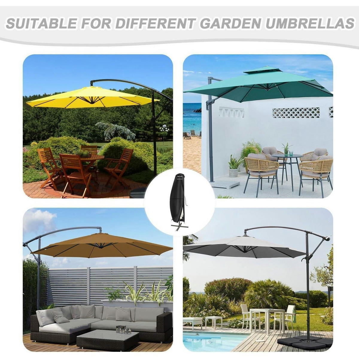 SONNENSCHIRM Schutzhülle Ampelschirm 240 cm wasserdicht 420D Oxford mit Stange - Beige, Kunststoff (240/240/50cm)
