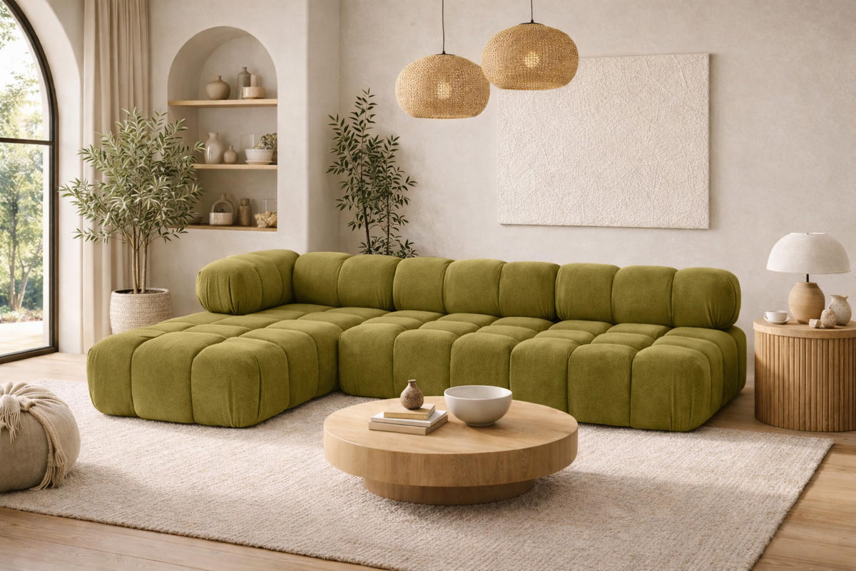 ECKSOFA L-Form Modulare, Veloursstoff Salvador, Olive, Links, Selia - Olivgrün, Holz (285/160cm) - Kaiser Möbel