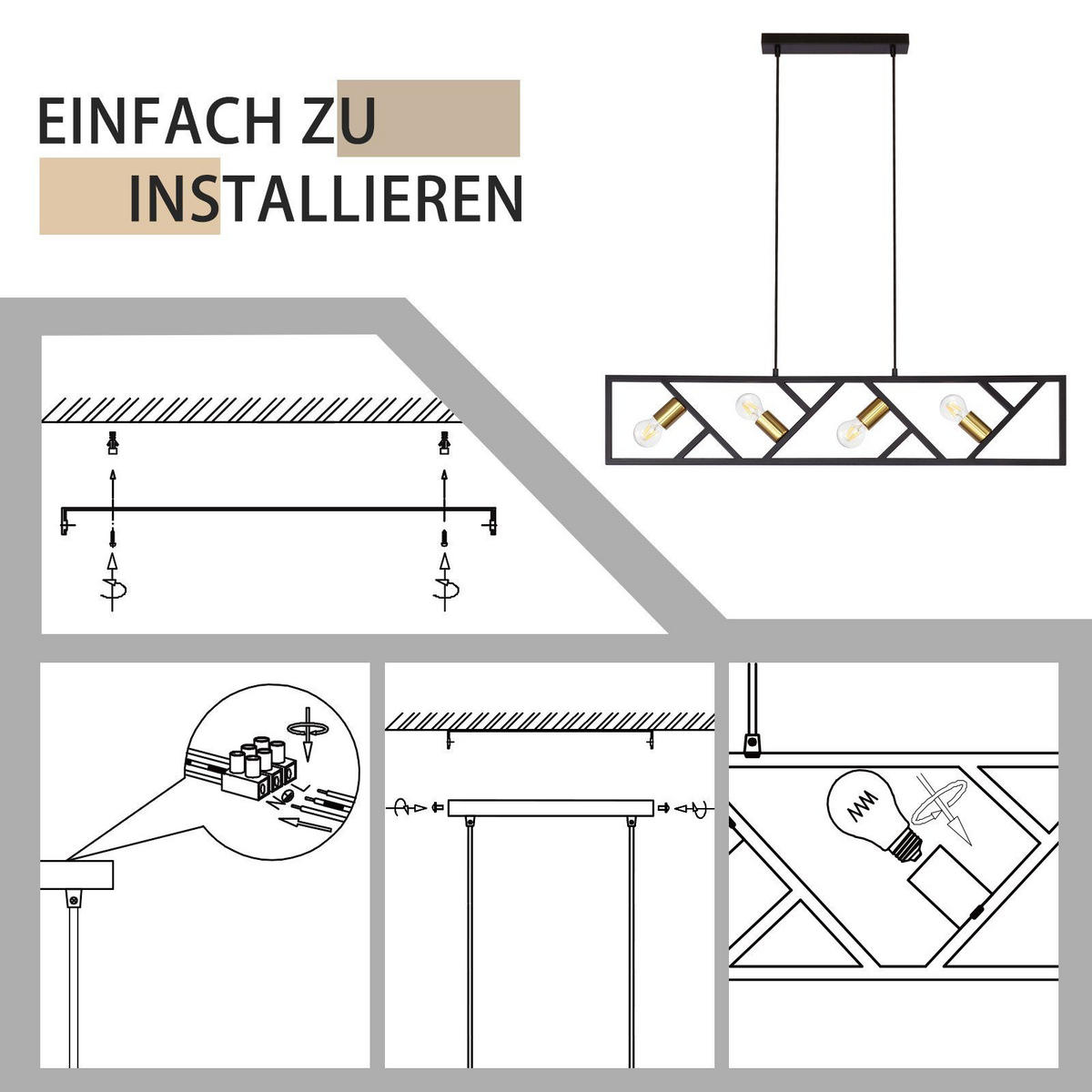 HÄNGELEUCHTE Hoffnung 100/5/200 cm - Schwarz, Metall (100/5/200cm) - Nettlife