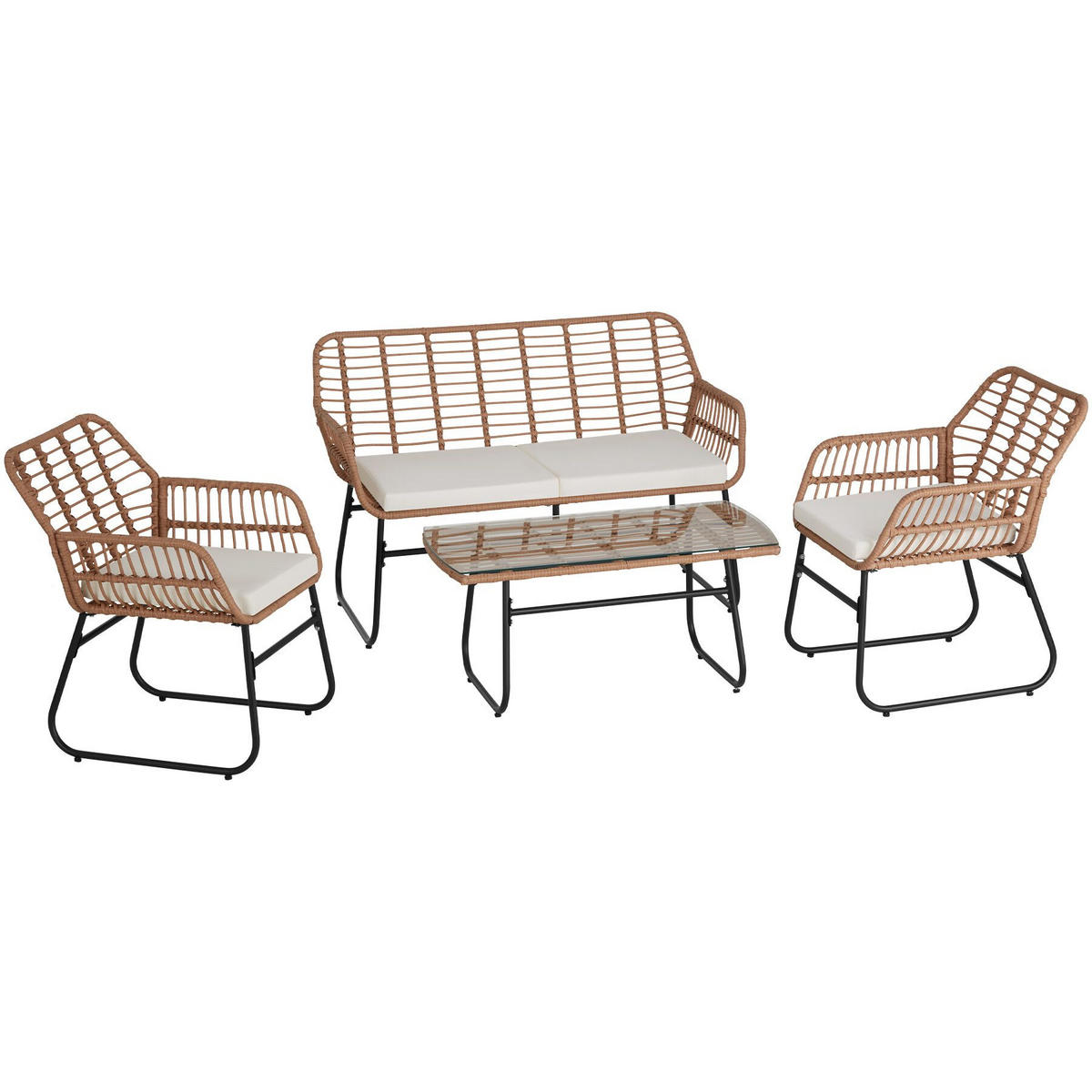 RATTAN-SITZGRUPPE Molfetta Xl,höhenverstellbare Kunststofffüße,natur - Naturfarben, Kunststoff - tectake