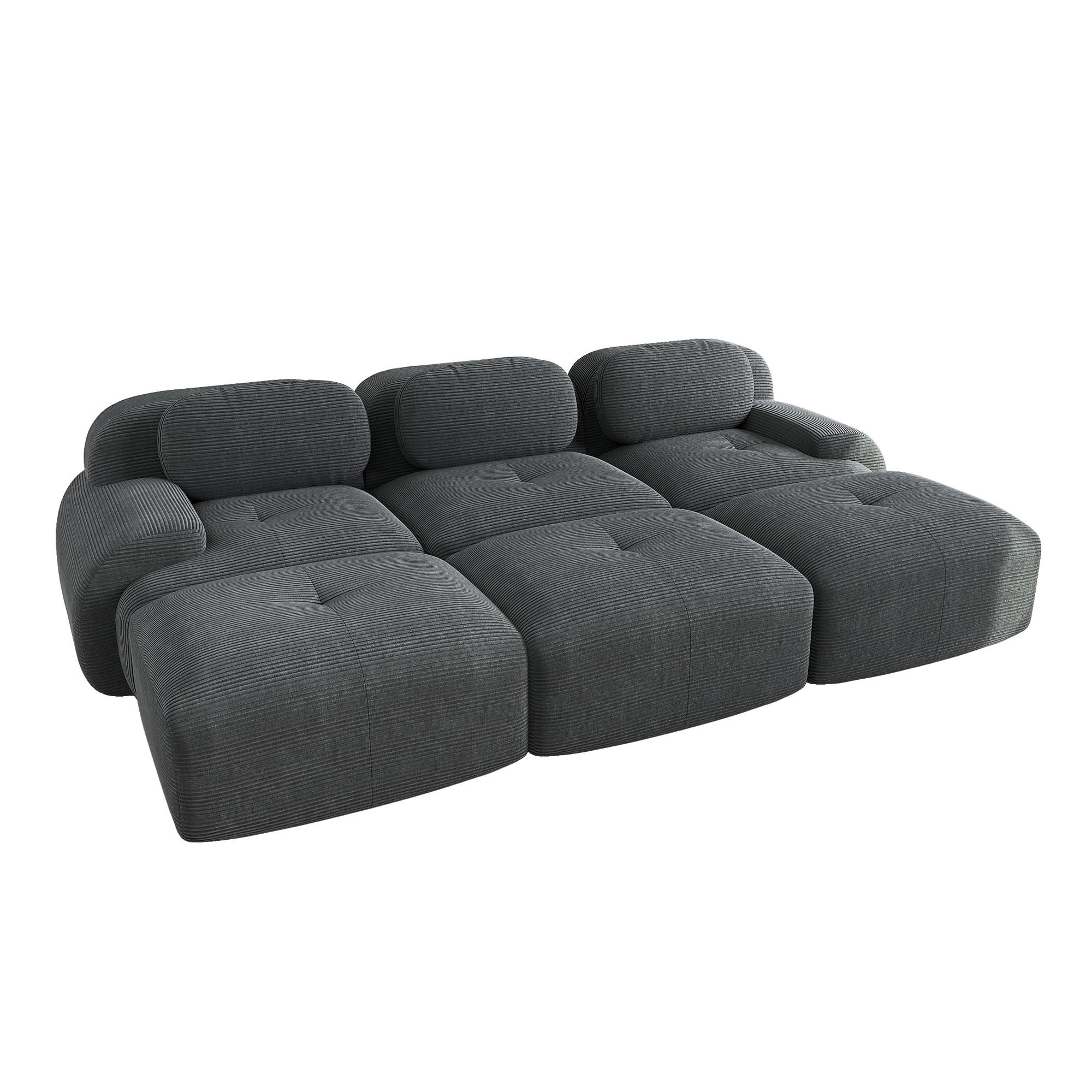 3-SITZER SOFA Cord Grau mit 3 Hocker - Grau, Textil (298/75/178cm) - WISHDOR