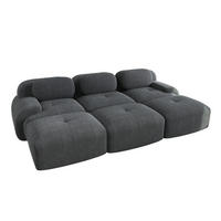 3-SITZER SOFA Cord Grau mit 3 Hocker - Grau, Textil (298/75/178cm) - WISHDOR