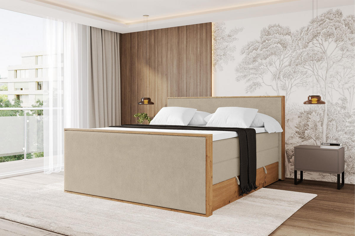 BOXSPRINGBETT LOLLI9 -Z-KING 160x200 - H3/H4 Creme - Champagner, Holzwerkstoff (160/200cm) - ALTDECOR