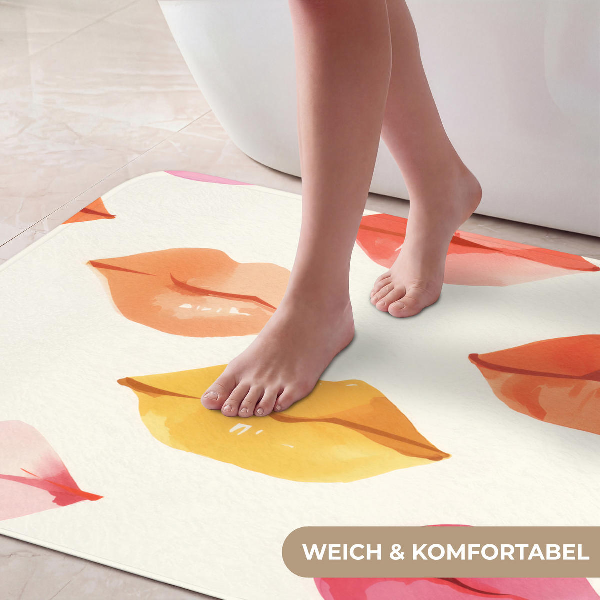 KOUPELNOVÁ PŘEDLOŽKA Rty - barevné - lesklé 90x60 cm - růžová, textil/plast (90/60cm) - OnlyWow