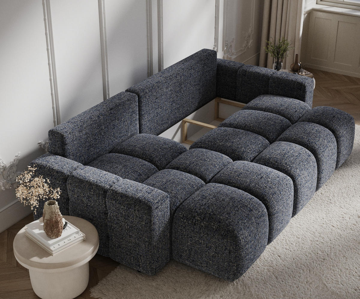 ECKSOFA MIT SCHLAFFUNKTION Ucci Marineblau Webstoff - Schwarz/Dunkelblau, Holz/Holzwerkstoff (233/142cm) - Maison de Reve