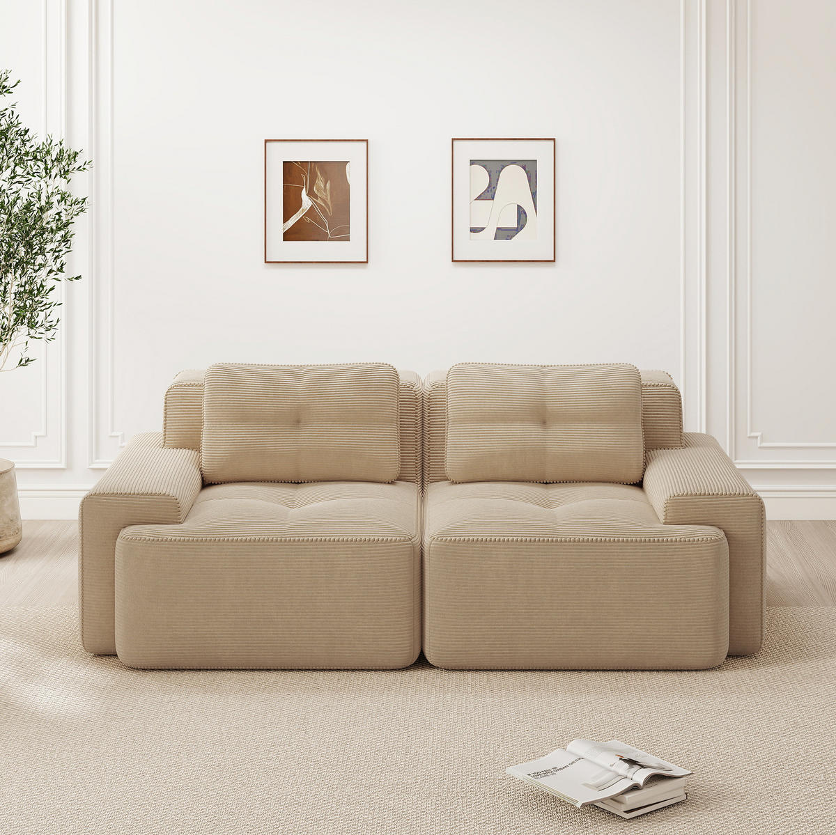 SOFA modular Cord Beige 2-tlg. - Beige, Kunststoff (104/69/204cm) - Meubliv
