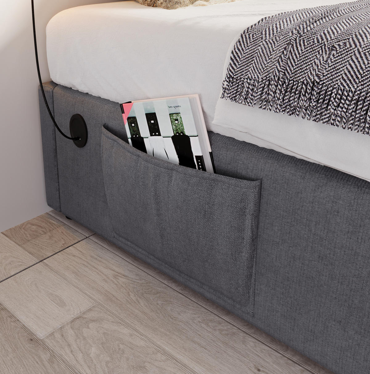 BETT mit Stauraum und USB-C 140x200 cm Grau - Grau, Metall (140/200cm) - Meubliv