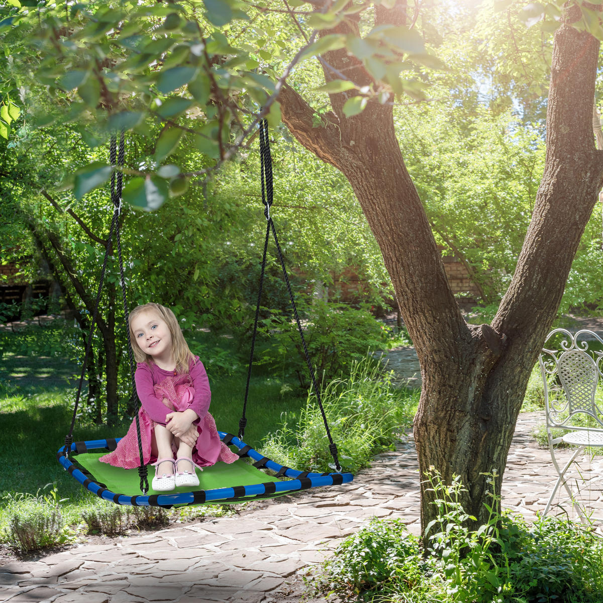 HOUPAČKA hnízdová zelená modrá 76x103 cm - zelená barva, kov/plast (76/160/103cm) - Relaxdays