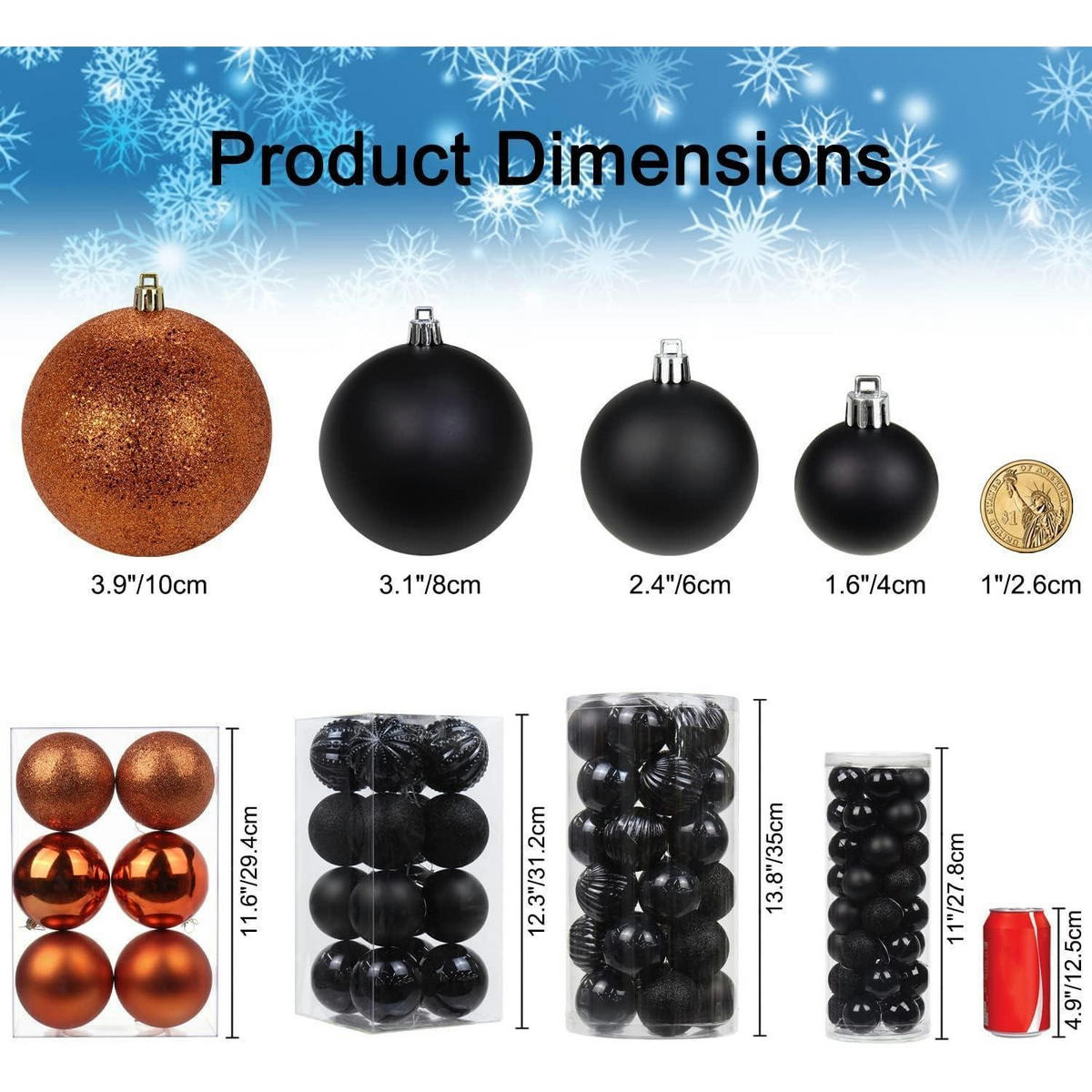 WEIHNACHTSKUGELN 6-teiliges Set 10 cm Orange Bruchsicher Kunststoff - Bronzefarben, Kunststoff (10/10/10cm)