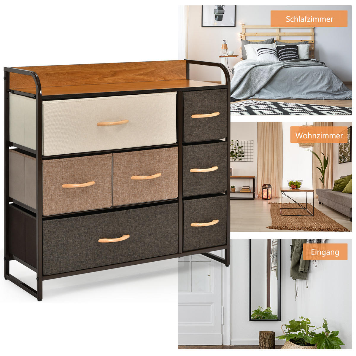 KOMMODE mit 7 Schubladen Braun - Braun, Holz (29/79/80cm) - COSTWAY