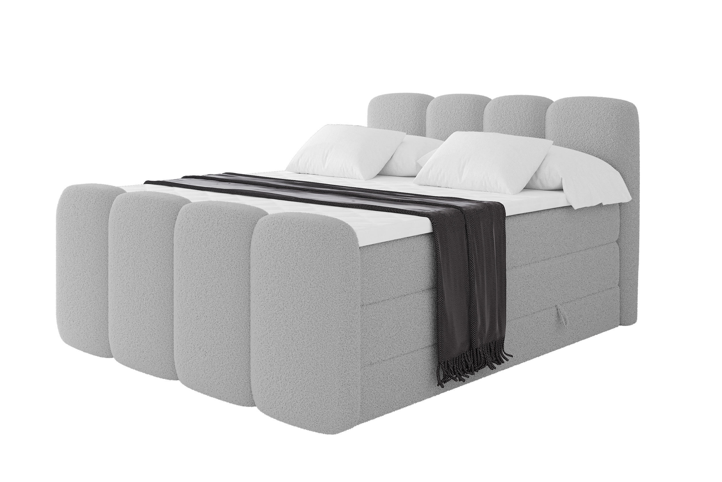 BOXSPRINGBETT mit Matratze H3/H4 - NINA-Z KING - 160x200 cm Hellgrau - Hellgrau, Holzwerkstoff (160/200cm) - ALTDECOR