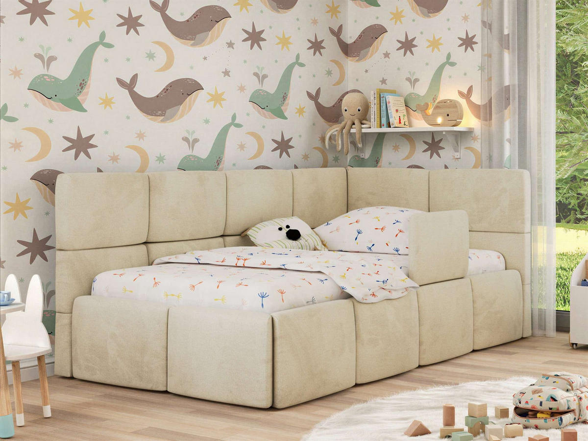 DĚTSKÁ POSTEL ARVO ALTA 90/200 - Béžová Samet - Pravá - béžová, textil (90/200cm) - MKS