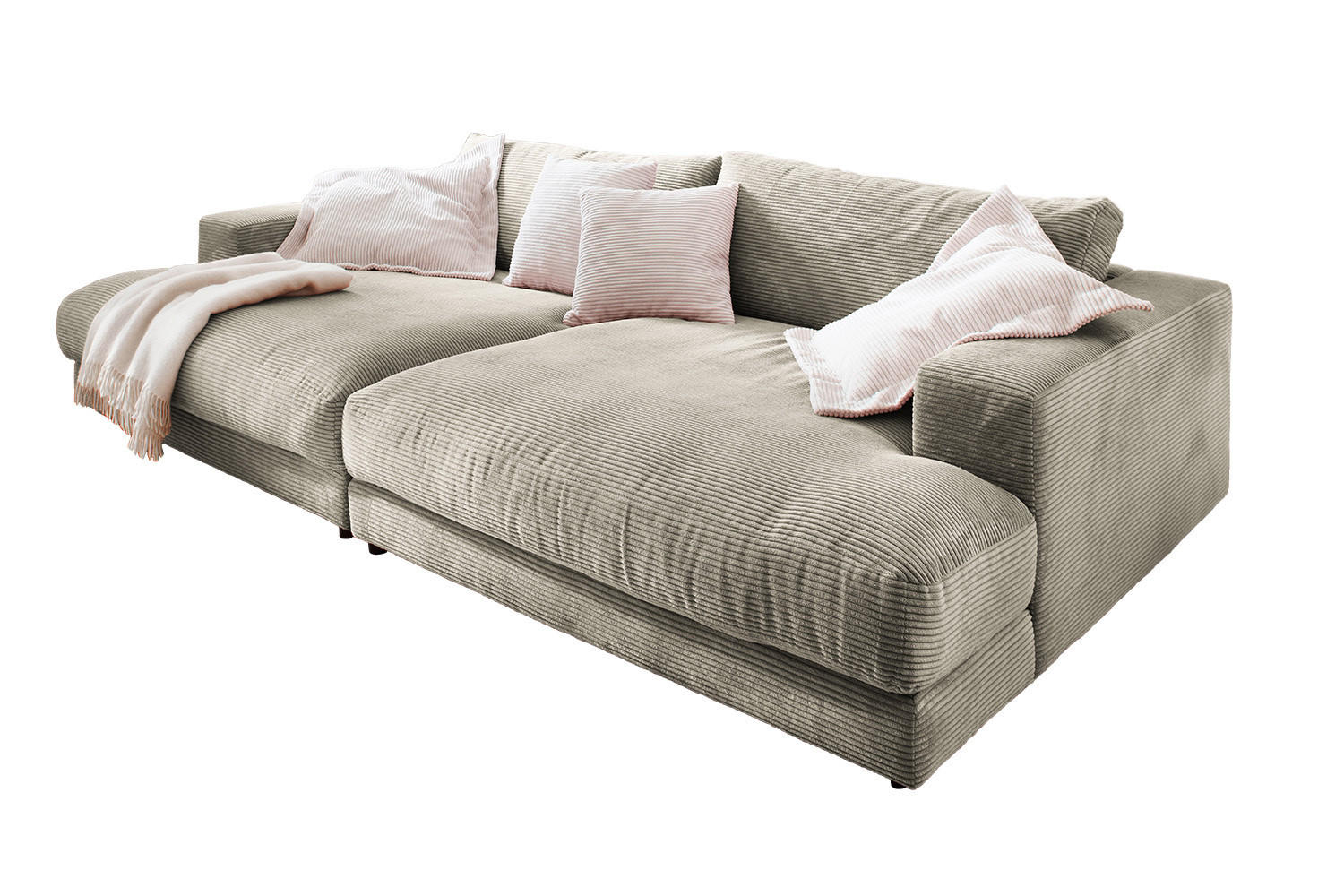 BIG SOFA XL MADELINE Steingrau Cord - Greige/Schwarz, Kunststoff/Textil (290/85/190cm) - KAWOLA