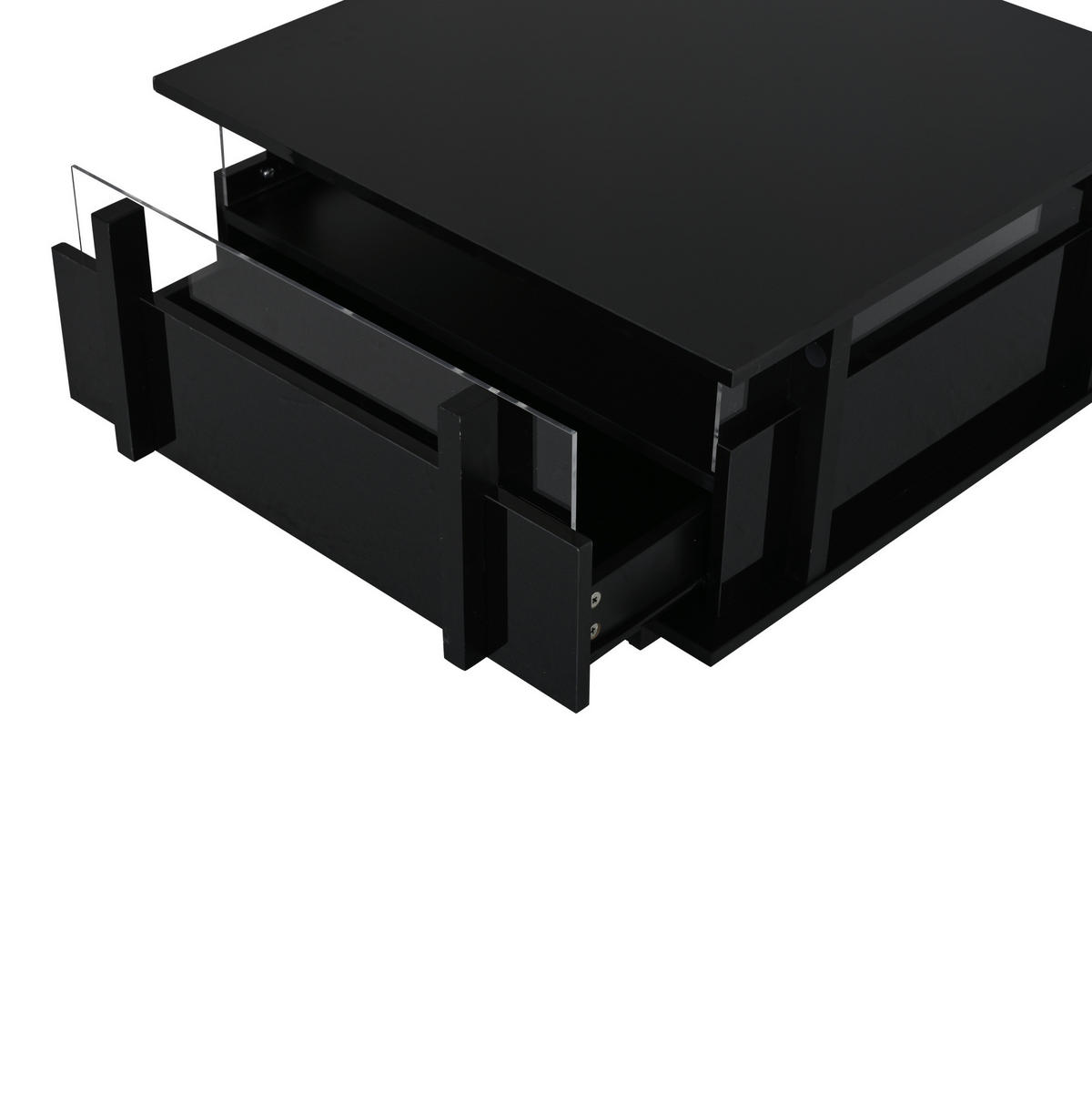 COUCHTISCH 70/70/35 cm Schwarz aus Holzwerkstoff mit LED-Beleuchtung und 2 Schubladen - Schwarz, Holzwerkstoff (70/70/35cm) - OKWISH