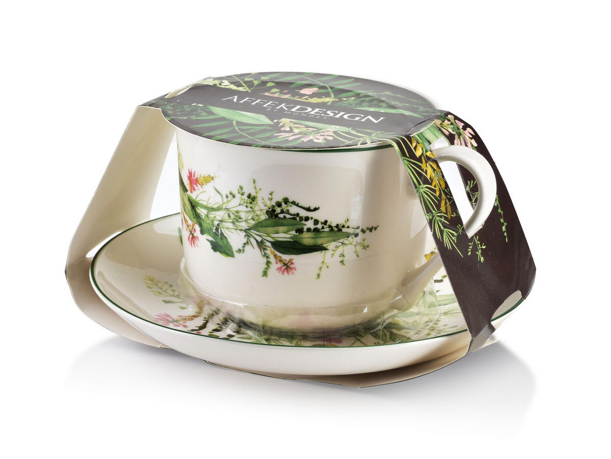 TASSE mit Untertasse Idylic Grün 10.4/5.4/8.6 cm Keramik - Grün, Keramik (0.45L) - Mondex