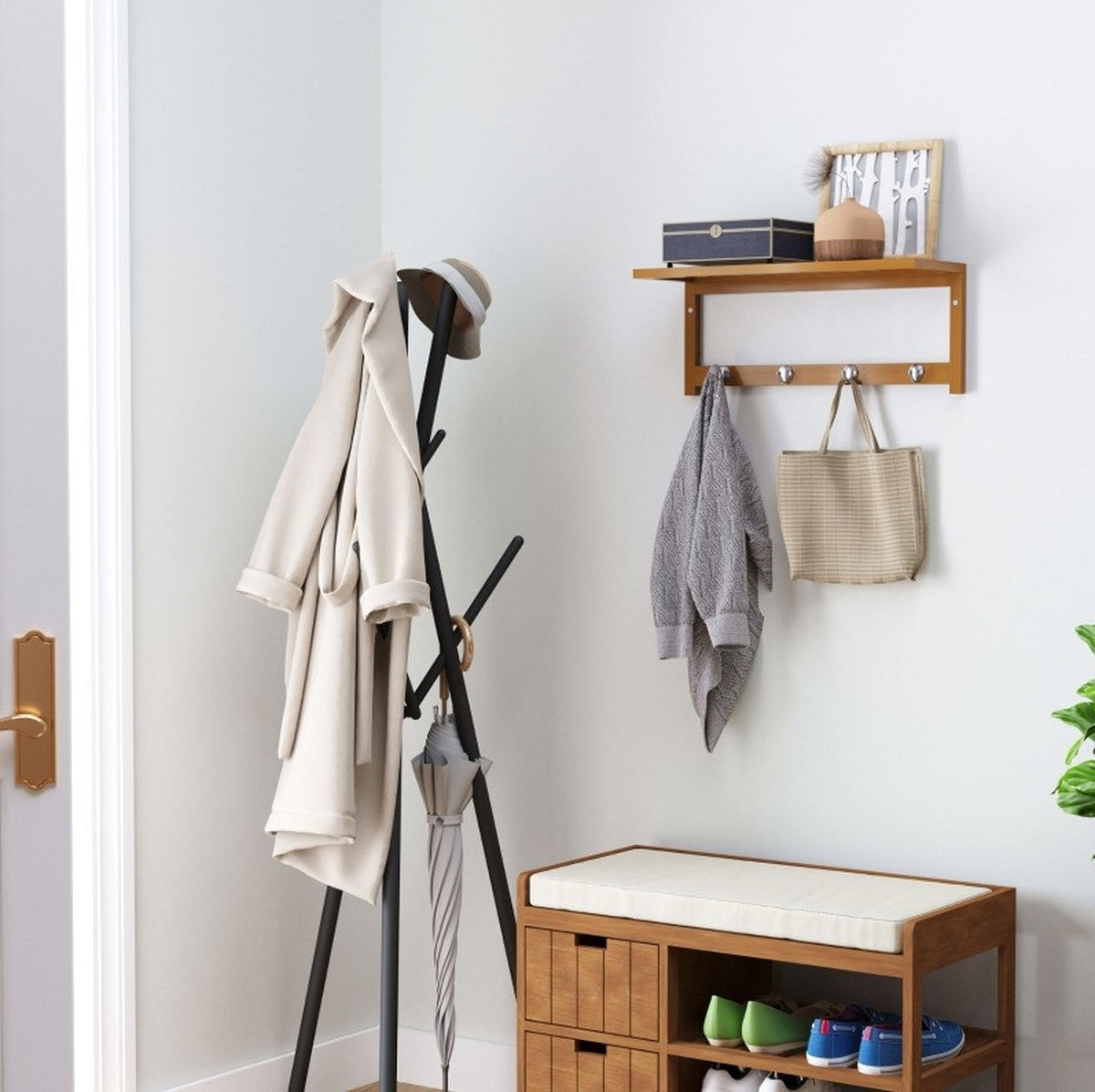 WANDGARDEROBE 50/17,5/16 cm Naturholz aus Bambus mit Regal und Haken - Naturfarben, Holzwerkstoff (16/17.5/50cm) - OKMYHOME