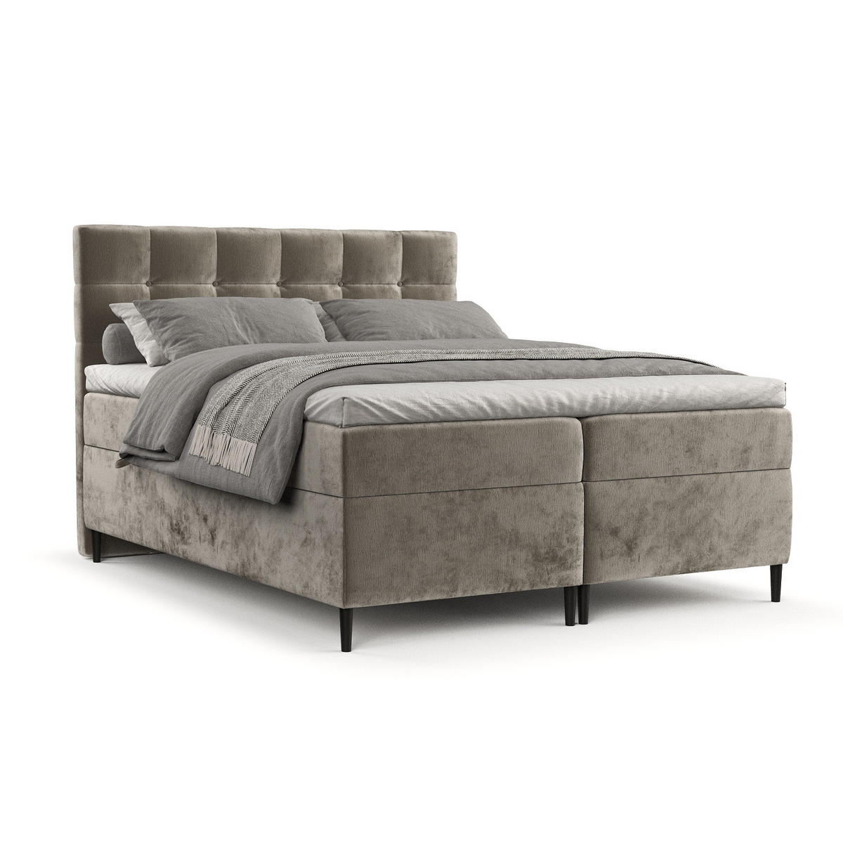 BOXBETT Urbaneo Beige 180/200 cm mit Taschenmatratze und Topper - Beige/Schwarz, Holz/Holzwerkstoff (180/200cm) - Maison de Reve