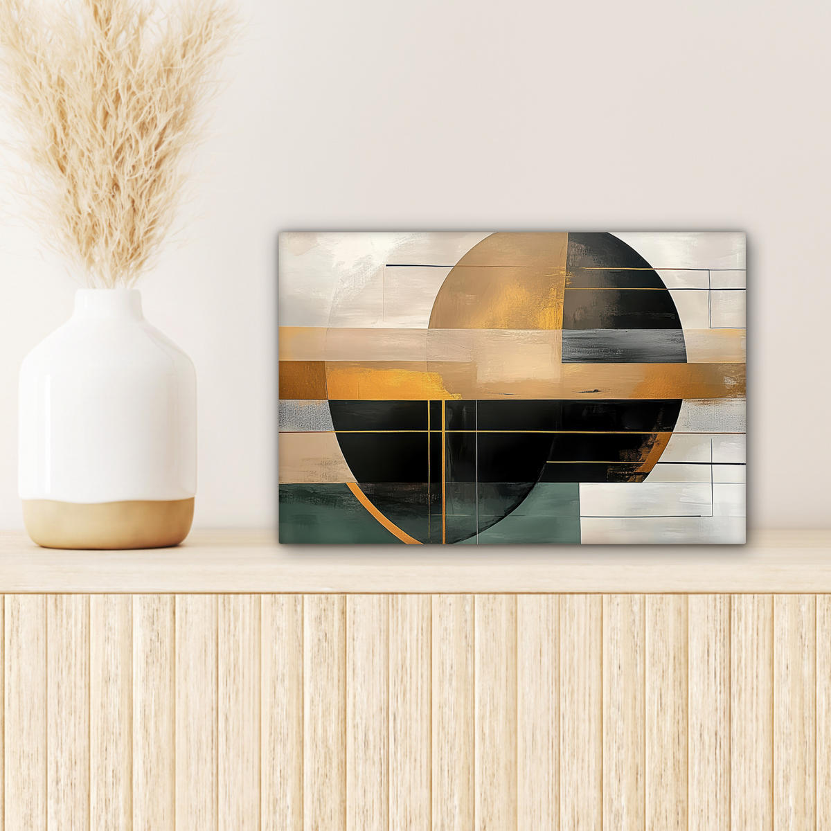 LEINWANDBILD - Abstrakt - Gold - Bronze - Grün - Formen - Modern - 30x20 - Deko XXL - Multicolor, Textil (30/20cm) - MuchoWow