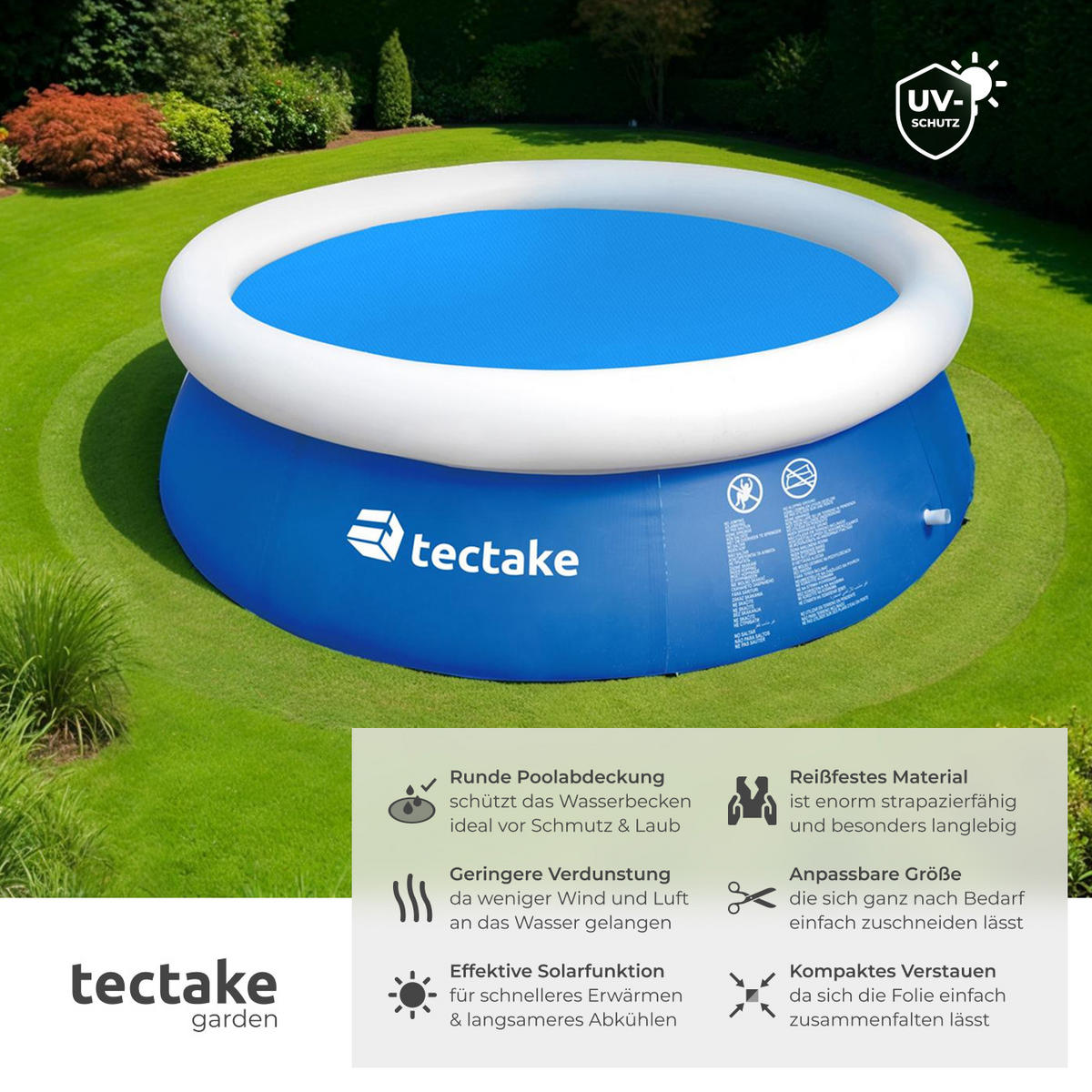 POOLABDECKUNG ,Durchmesser 488 cm,blau - Blau, Kunststoff (488/488cm) - tectake
