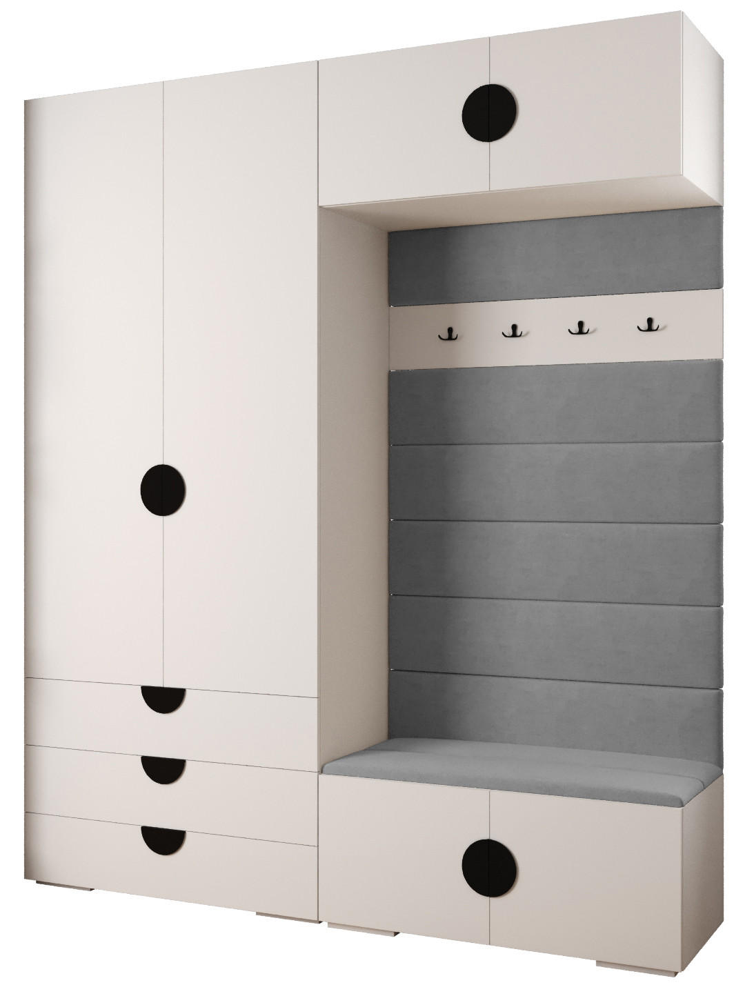 GARDEROBEN-SET 236,7/200/47 - Schwarz/Weiß, Holz/Kunststoff (200/236.7/47cm) - Abiks Möbel