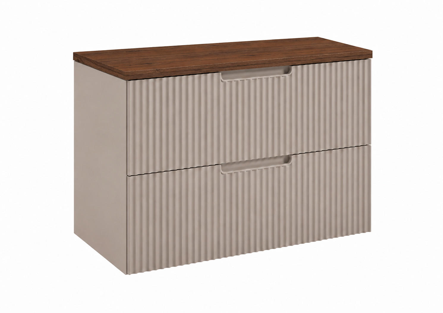 BADEZIMMERSCHRANK hängend 80 mit Schubladen, Korpus in Kaschmir + Platte in Nussbaum, mit Griffen, 80 x 46 x 58,6 cm - Beige, Holzwerkstoff (80/58.6/46cm) - 3XE LIVING