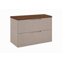 BADEZIMMERSCHRANK hängend 80 mit Schubladen, Korpus in Kaschmir + Platte in Nussbaum, mit Griffen, 80 x 46 x 58,6 cm - Beige, Holzwerkstoff (80/58.6/46cm) - 3XE LIVING