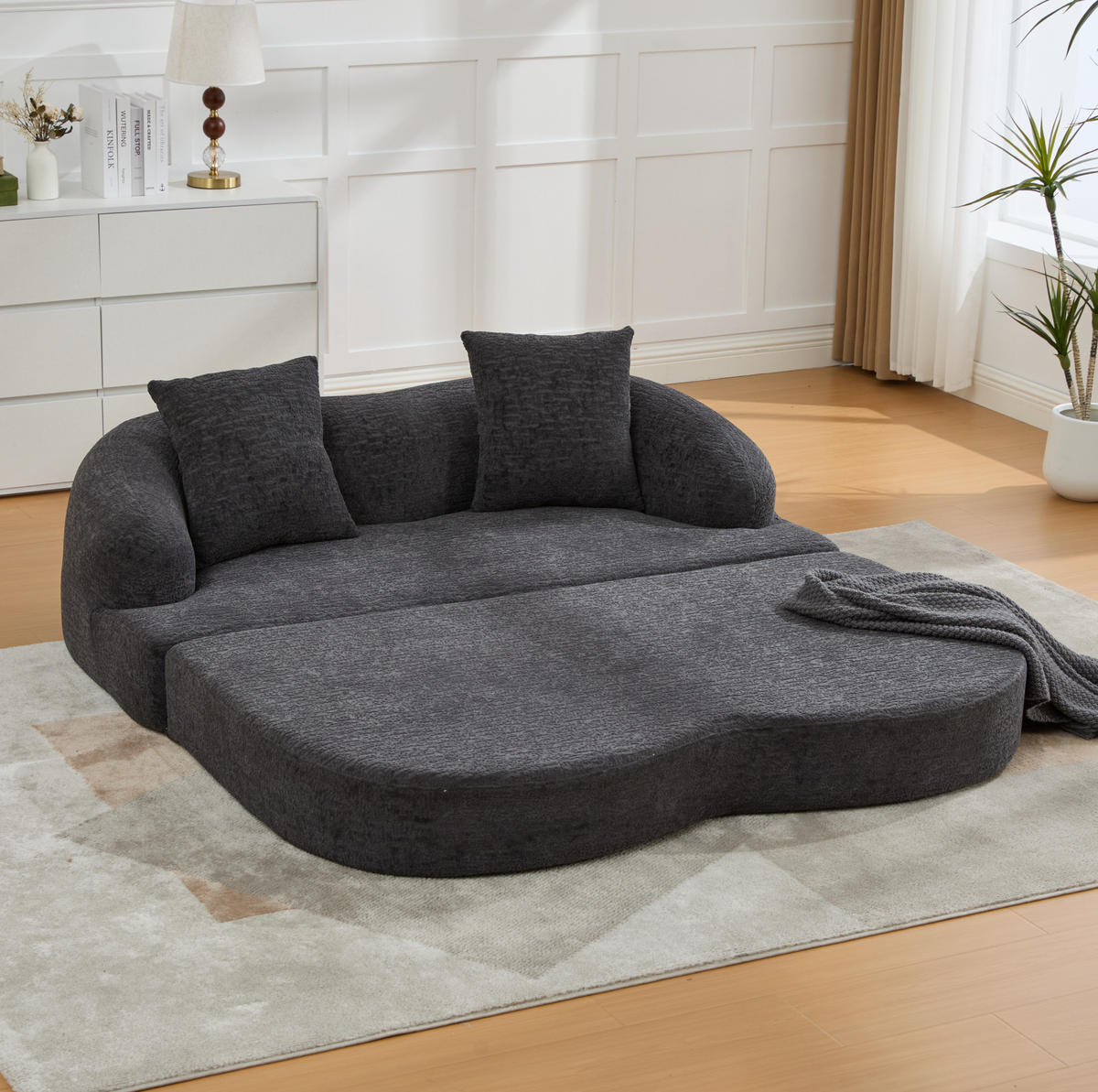 SCHLAFSOFA 157/84/65 cm aus Chenille mit Klappfunktion Dunkelgrau - Dunkelgrau, Textil (84/65/157cm) - Modenvie