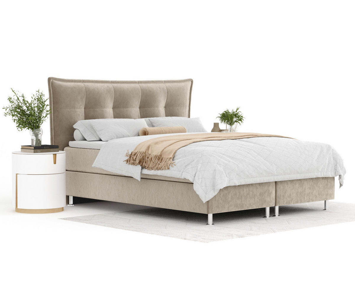 BOXSPRINGBETT Minori Beige 200/200 cm mit Latex-Topper - Beige/Silberfarben, Holz/Holzwerkstoff (200/200cm) - Maison de Reve