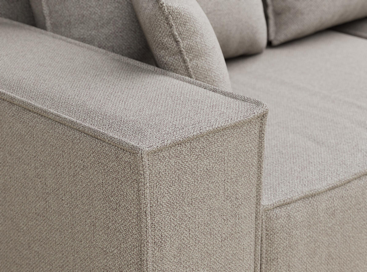 ECKSOFA MIT SCHLAFFUNKTION Moyo Seidengrau Webstoff - Beige/Schwarz, Holz/Holzwerkstoff (255/148cm) - Maison de Reve
