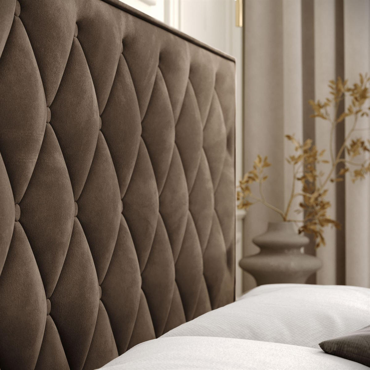 BOXBETT INEZ mit Bettkasten mit Topper 140x200 cm Royal Velvet 196 - Braun, Textil - Lookway