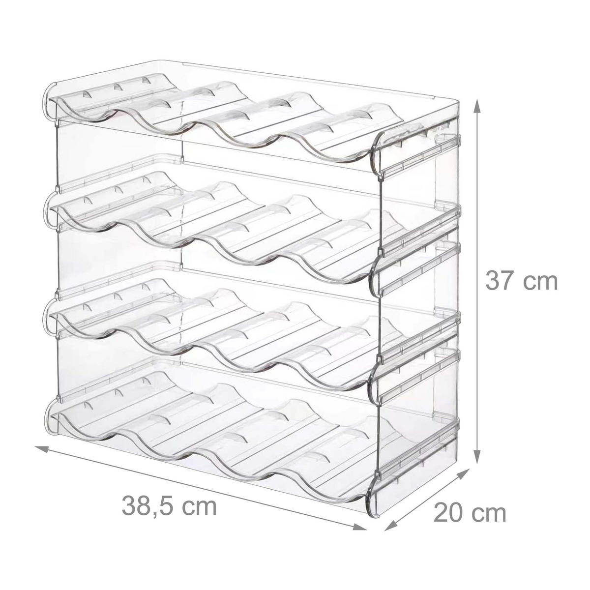 FLASCHENREGAL Transparent stapelbar 16 Flaschen - Transparent, Kunststoff (38.5/37/20cm) - Relaxdays