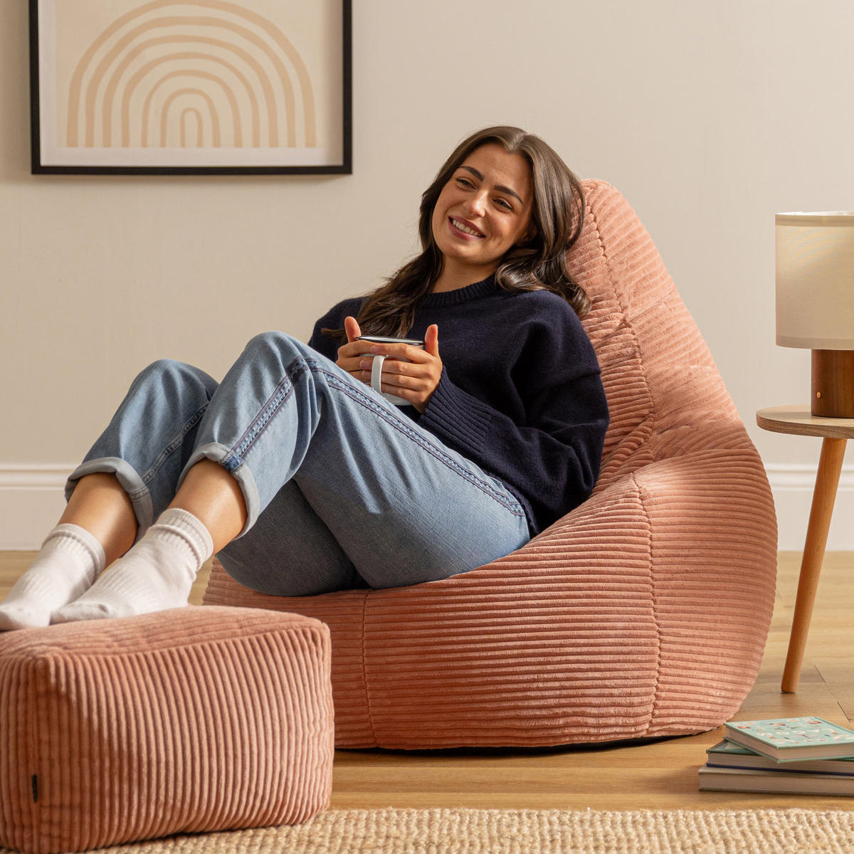 SITZSACK Dalton mit Hocker - Pink, Textil (90/73/84cm) - icon