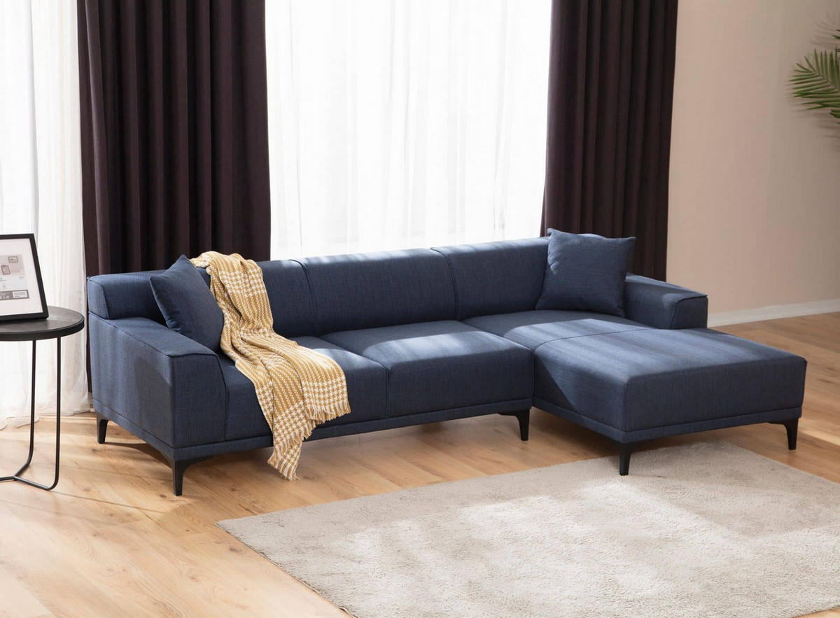 ECKSOFA modern inklusive Zierkissen - Blau/Schwarz, Holz/Kunststoff (145/250cm) - myHomelando