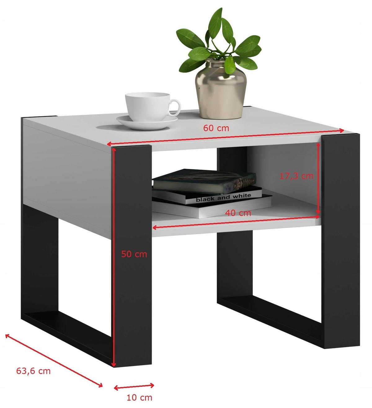 COUCHTISCH KAJA Weiß-Schwarz 60/53,6/50 cm - Multicolor, Holzwerkstoff (53.6/60/50cm) - Matkam Möbel