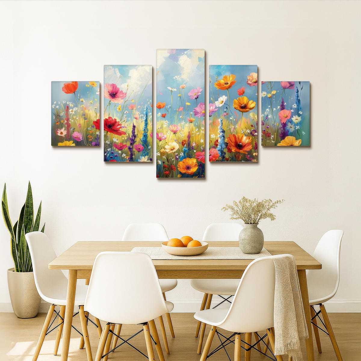 LEINWANDBILD 5er Set Blumen - Frühling - Farbenfroh - Sommerlich 150x80 cm - Orange, Textil (150/80cm) - MuchoWow