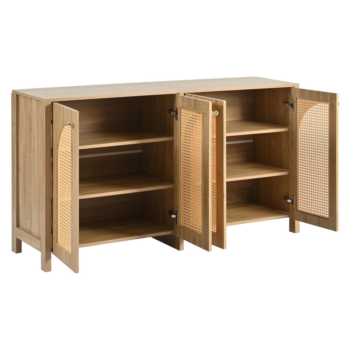 SIDEBOARD 145x40x80 cm, 4 Türen, Rattanoptik, Naturfarben - Kastanienfarben, Holz (145/80/40cm)