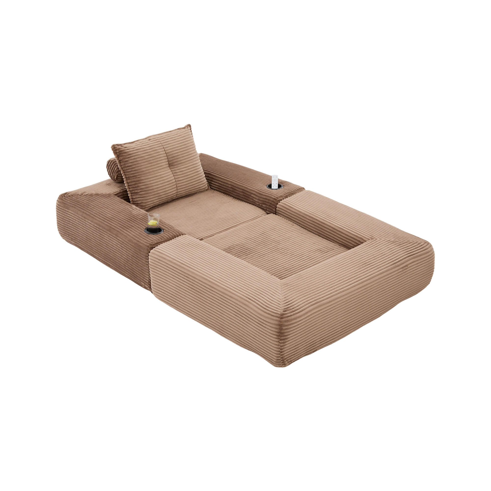 SCHLAFSOFA mit Klappfunktion, Getränkehalter und Seitentasche aus Cord - Braun, Textil (122/80/98cm) - EVRYAE
