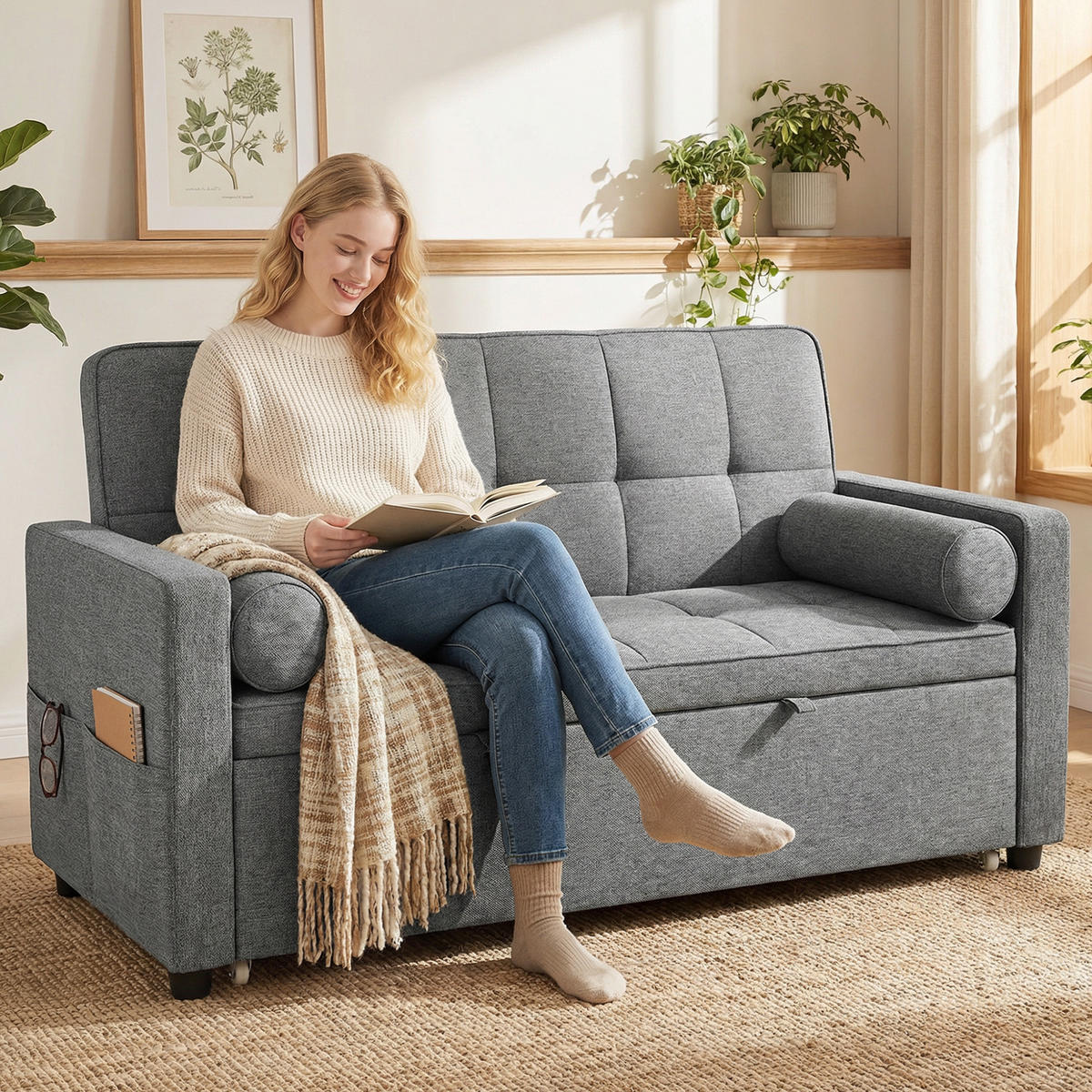 SCHLAFSOFA 2er-Sitz DE-14607 mit Doppelbett und verstellbarer Rückenlehne Grau - Grau, Metall (137.5/84/80.5cm) - ComfortXL