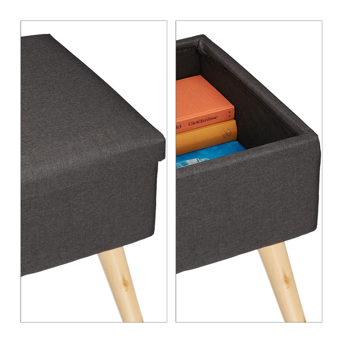 SITZBANK - Anthrazit, Holz/Holzwerkstoff (77/39/39cm) - Relaxdays