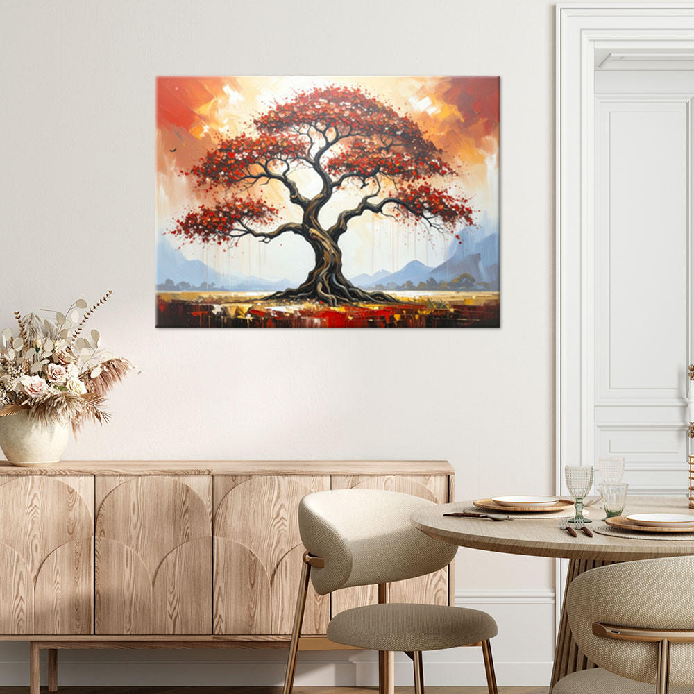 LEINWANDBILD Roter Baum des Lebens Landschaft 120x80cm - Rot, Textil (120/80cm) - Feeby