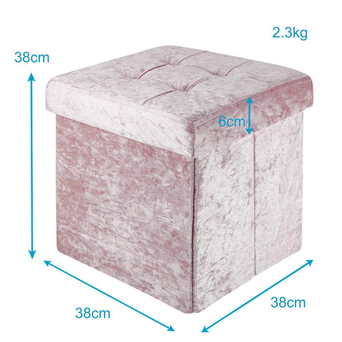 SITZHOCKER Faltbar mit Samtbezug 38/38/38 cm (Rosa) - Rosa, Karton (38/38/38cm) - Intirilife