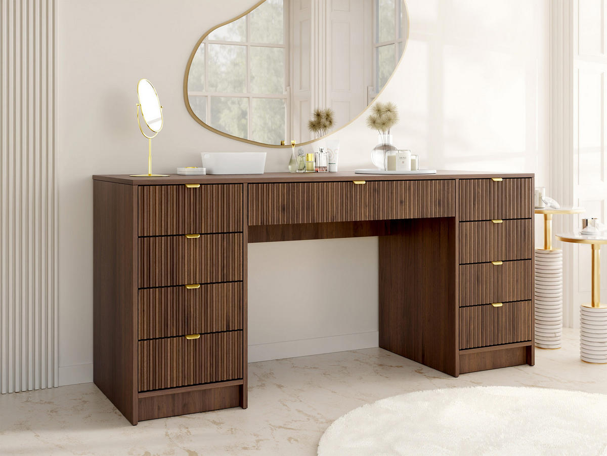 SCHREIBTISCH Tireno Bis - Goldfarben/Nussbaumfarben, Holzwerkstoff/Metall (55/154/76cm) - MIRJAN24