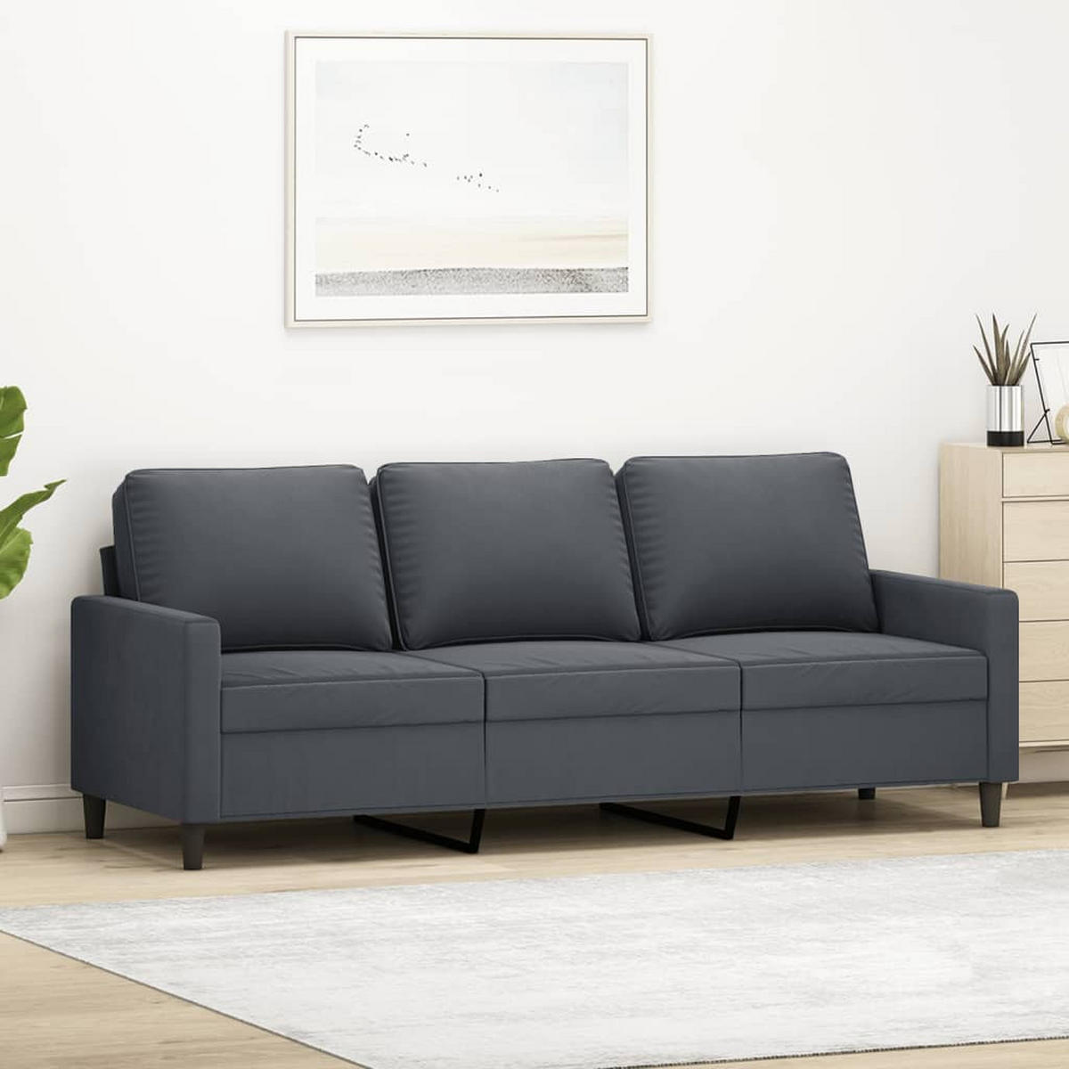 3-SITZER-SOFA Eppingen - Dunkelgrau, Naturmaterialien (198/80/77cm) - Nettlife