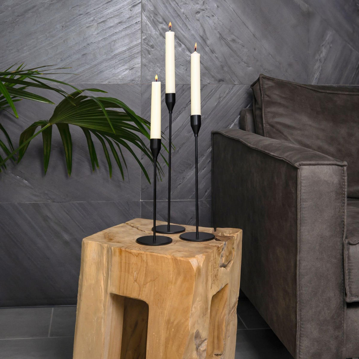 KERZENSTÄNDER 33/28/23 cm (3er-Set) - Schwarz, Metall (8/33/8cm) - Intirilife