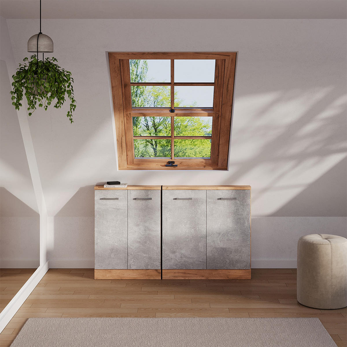 DACHSCHRÄGENSCHRANK Rion Beton mit 2 Türen - Grau, Holzwerkstoff (80/81.6/46cm) - Vicco