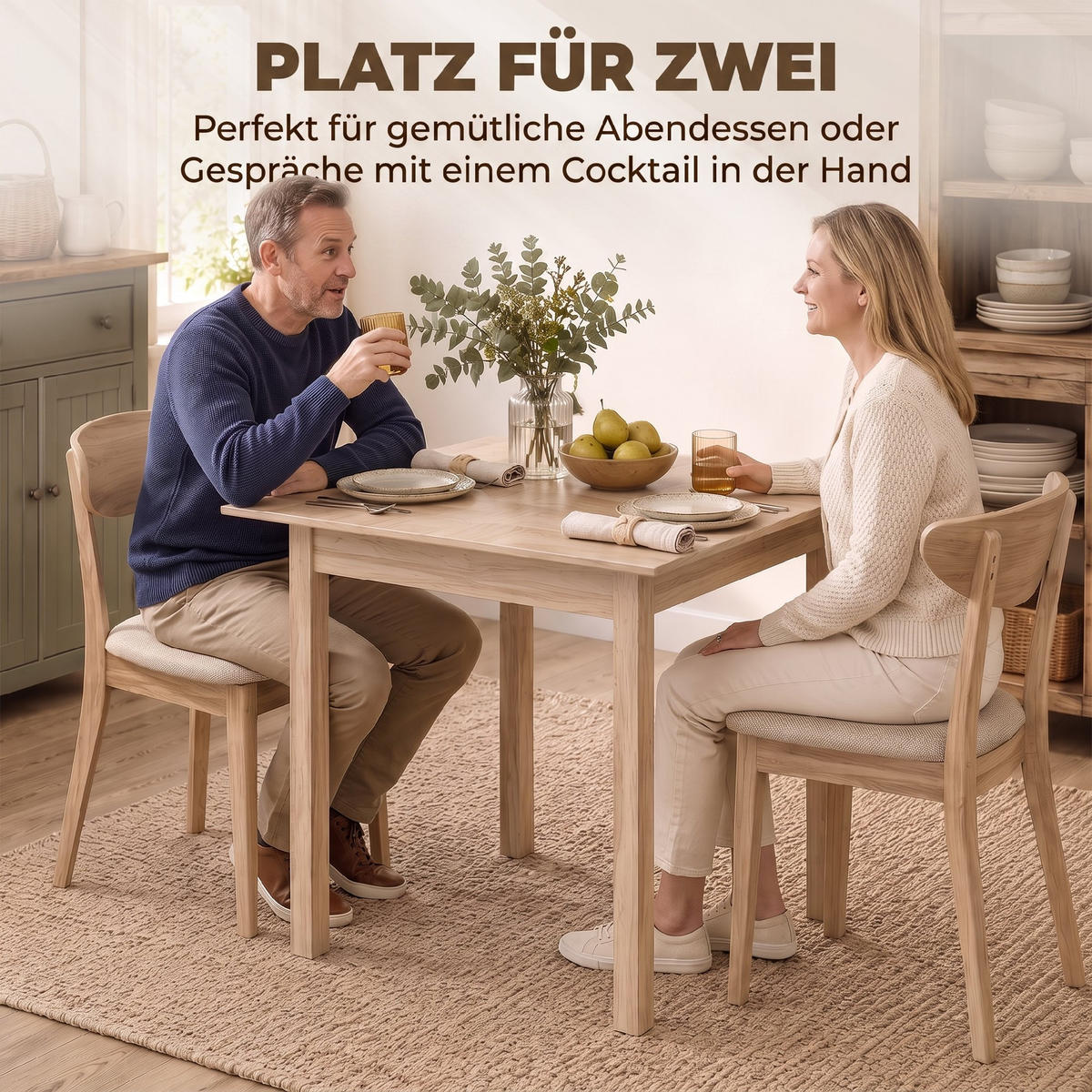 ESSTISCH Kiefernholz Naturholz - Naturfarben, Holz (75/75/76cm) - HOMCOM