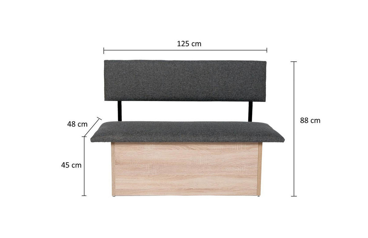SITZBANK Das Raumwunder - Eichefarben/Grau, Holzwerkstoff/Textil (48/88/125cm) - Kundler Home